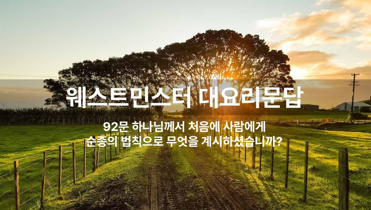 92문 하나님께서 처음에 사람에게 순종의 법칙으로 계시하신 것은 무엇입니까?