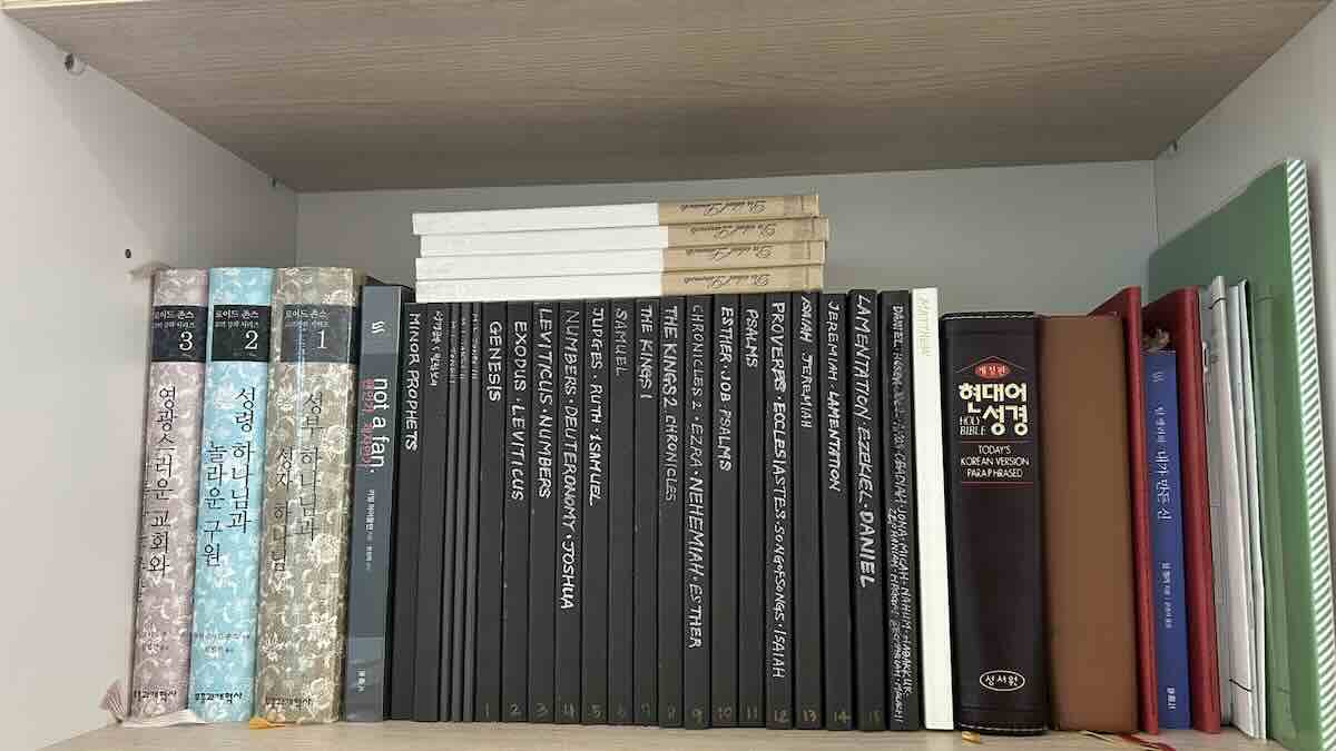 잠들기 전, 필사의 시간 - 필사노트가 꽂힌 책장